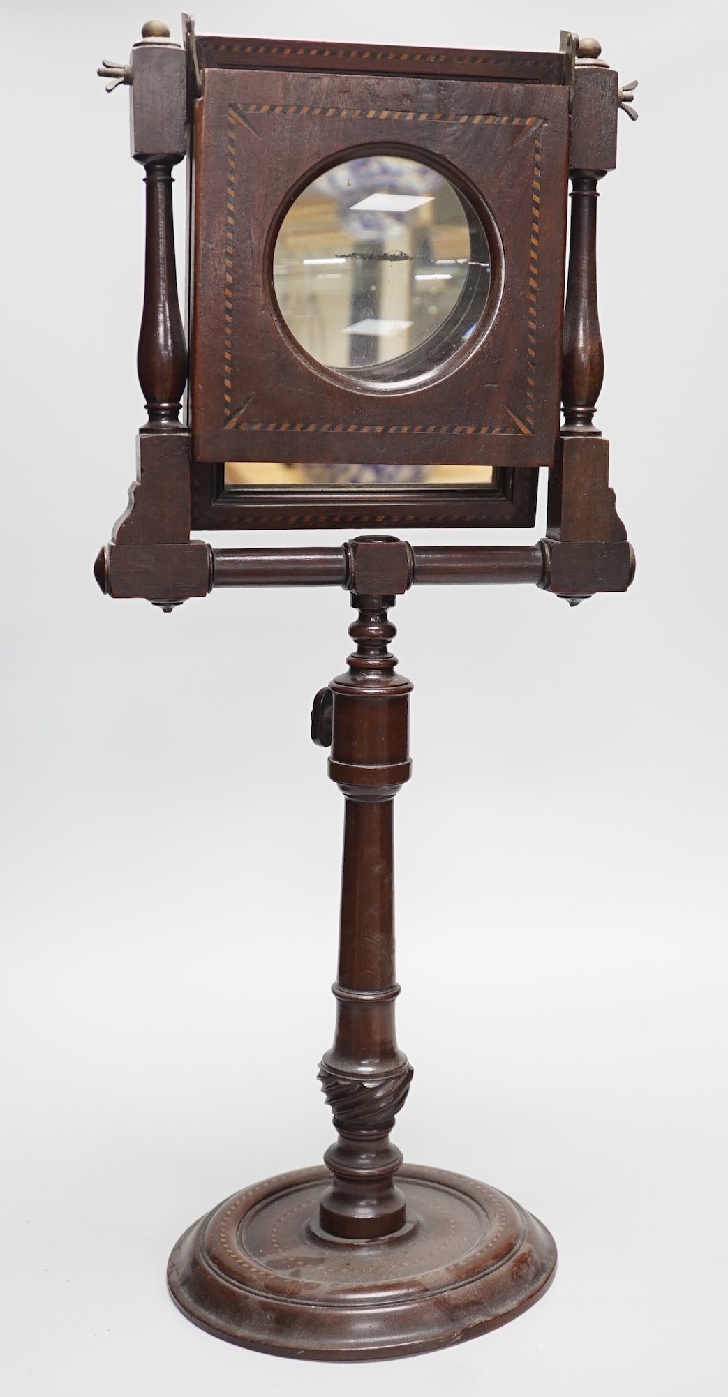 A late 19th century inlaid mahogany zograscope, 62cm